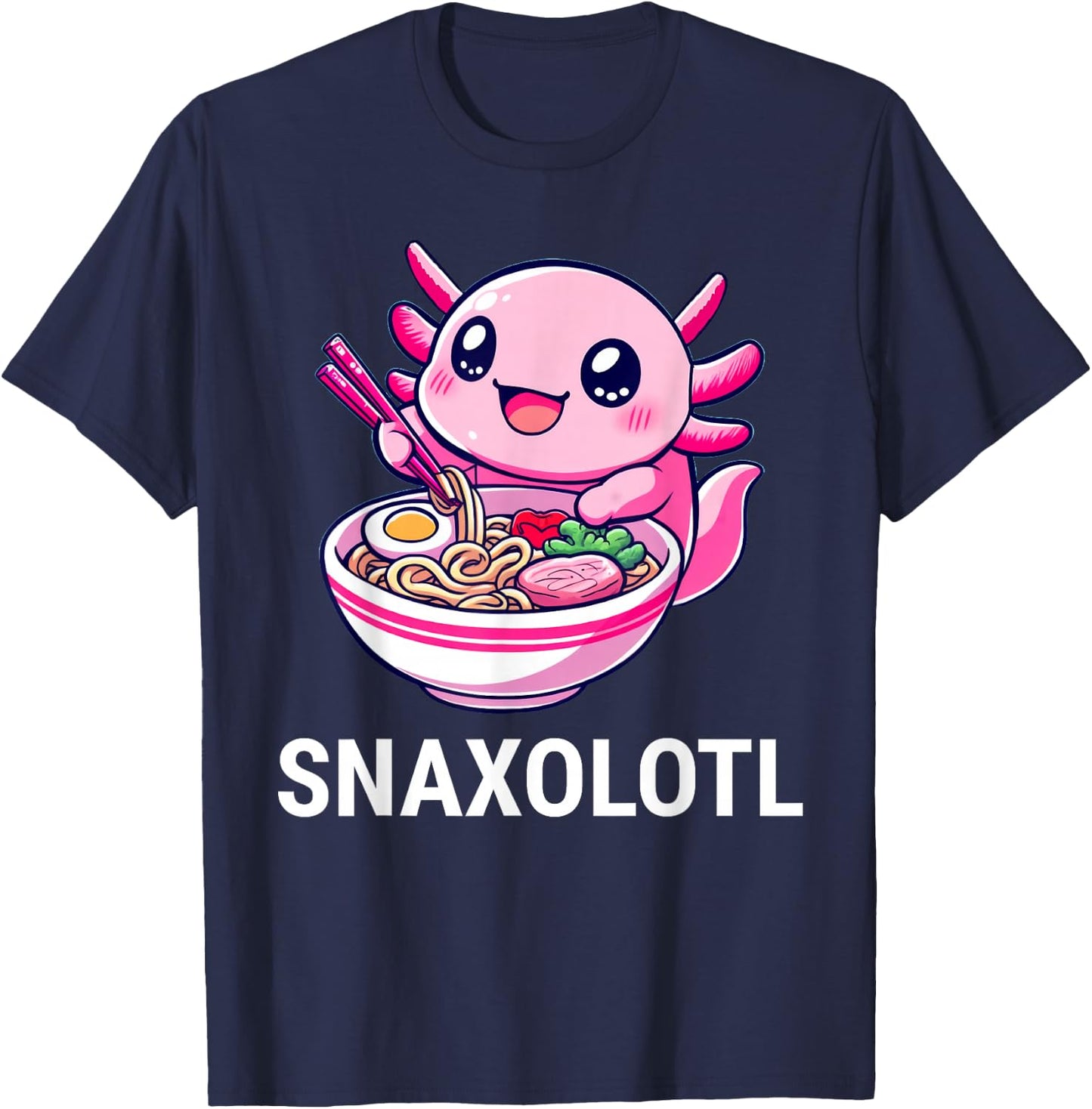 Snaxolotl Axolotl Eating Ramen Noodles Kawaii T-Shirt - T-Shirt | Navy