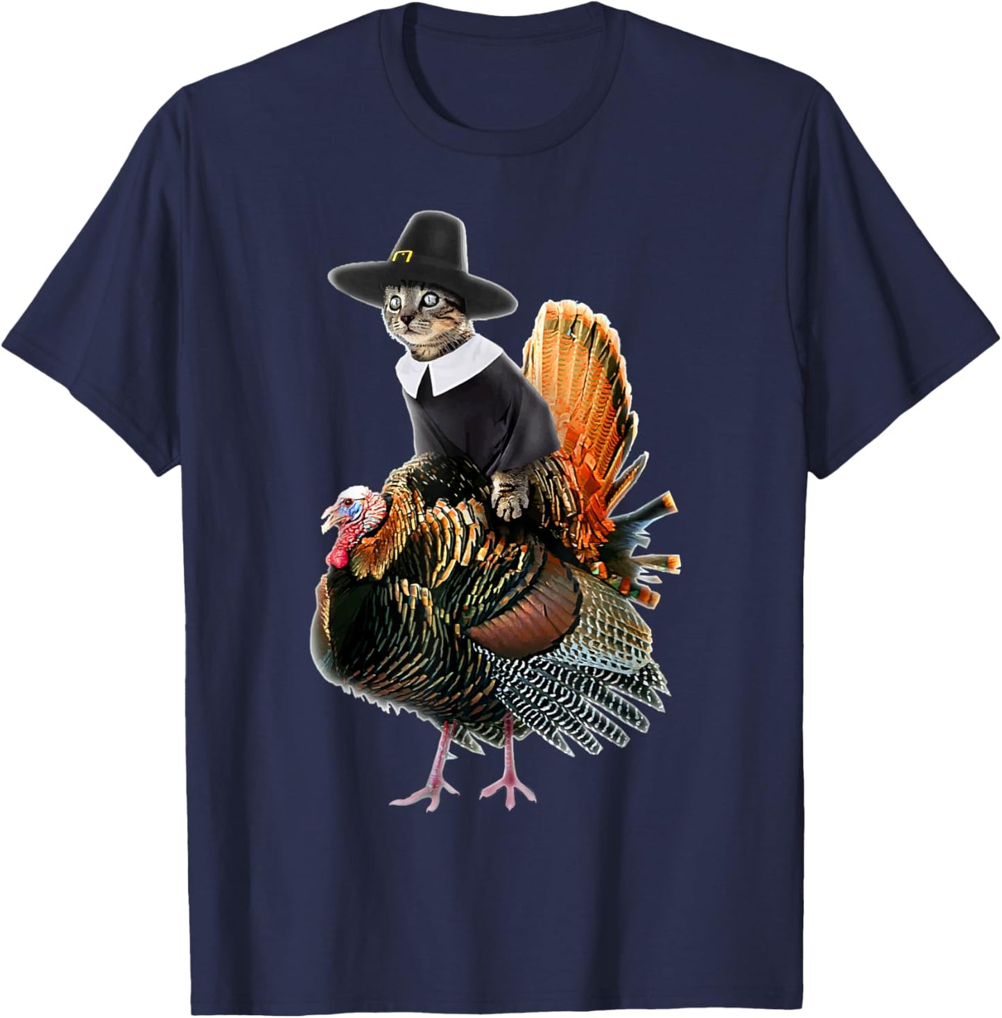 Thanksgiving Cat Pilgrim Costume Thanksgiving Turkey Gift T-Shirt - T-Shirt | Navy