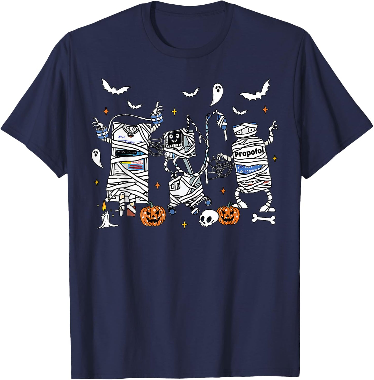 Halloween ICU Nurse Propofol Mummy NICU PICU Nurse Tech T-Shirt - T-Shirt | Navy