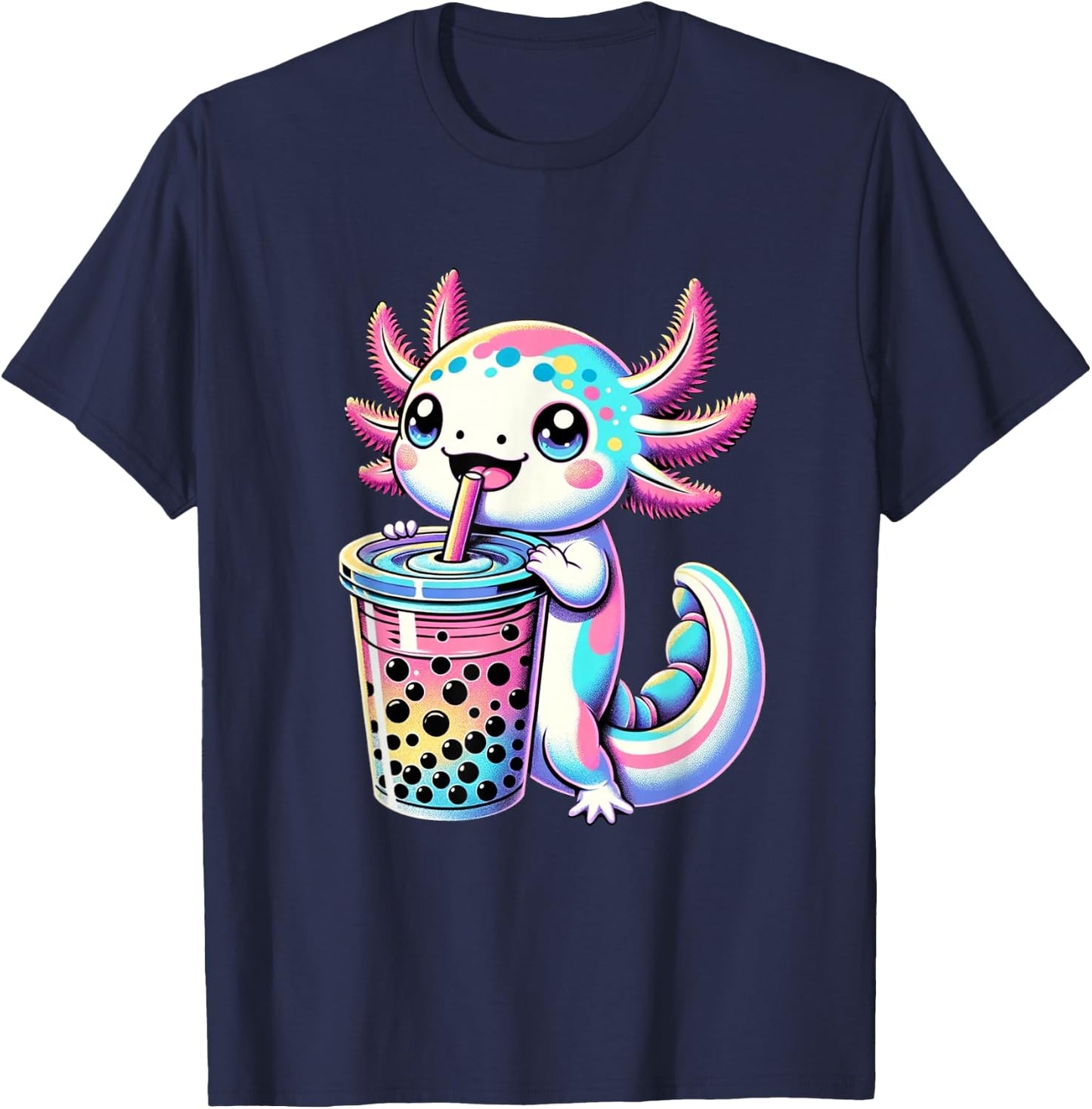 Axolotl Boba Tea Kawaii Neko Japanese Bubble Tea for Girls T-Shirt - T-Shirt | Navy