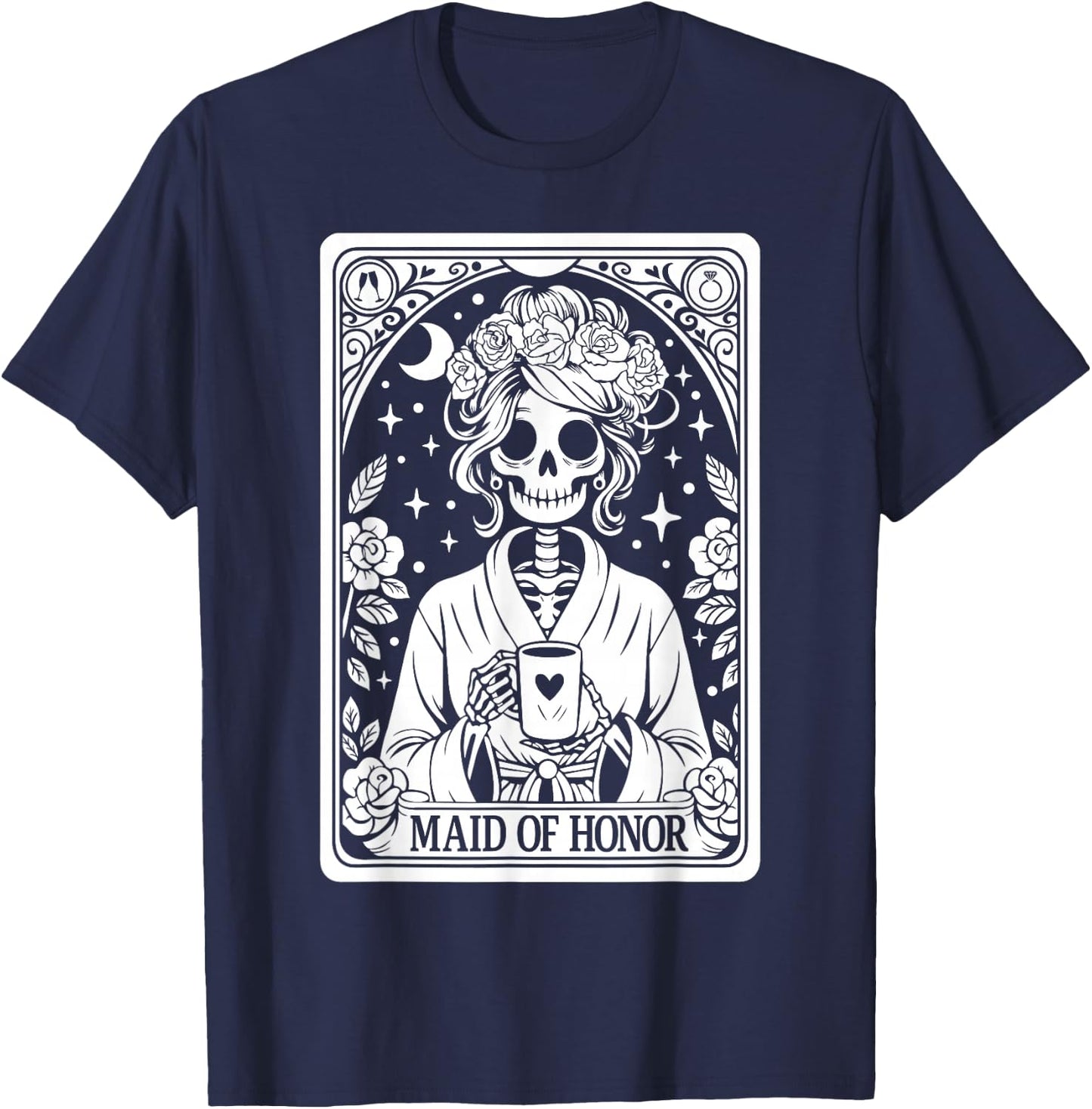 Maid of Honor Skeleton Wedding Bachelorette Gothic Matching T-Shirt - T-Shirt | Navy
