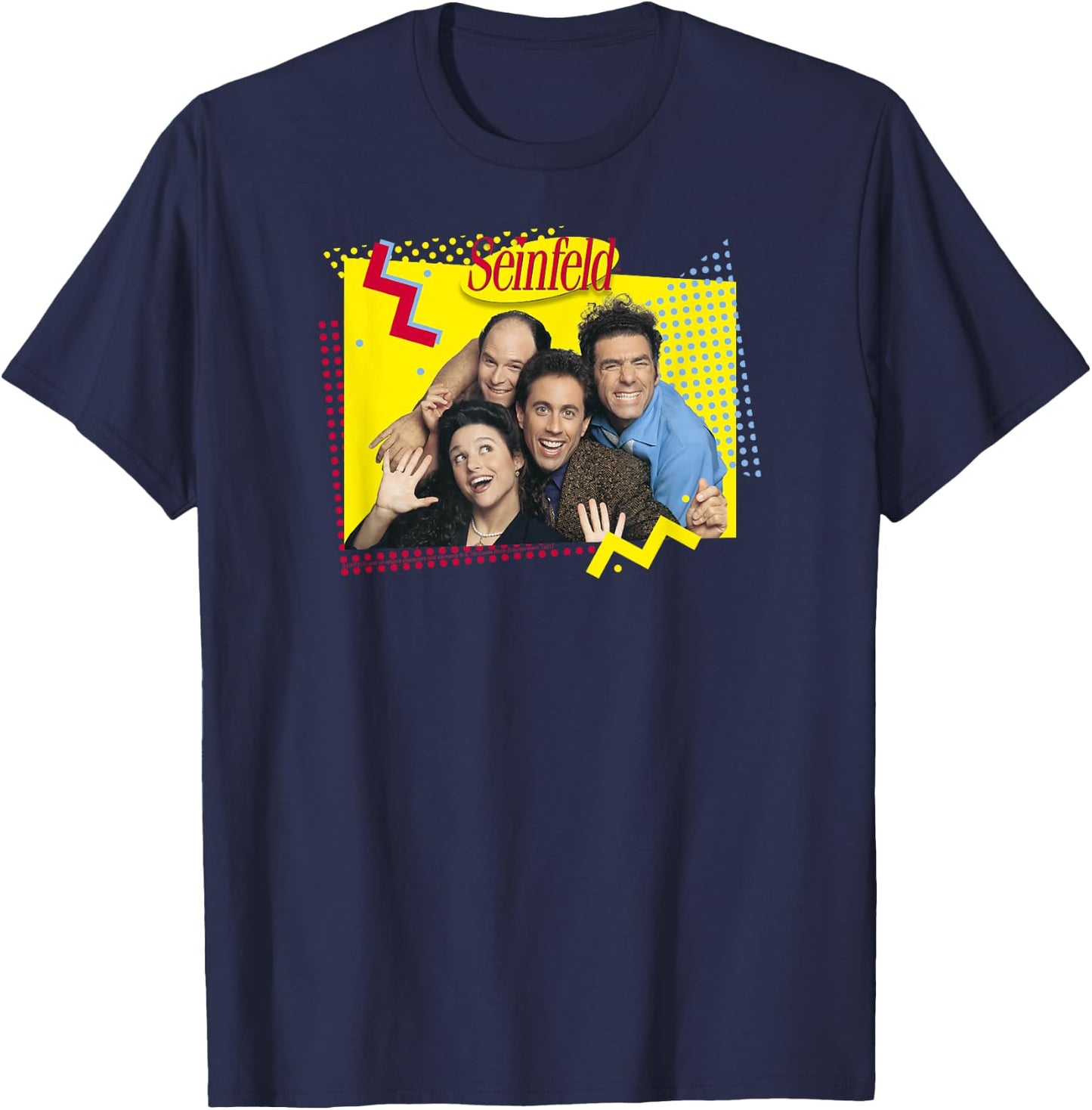 Seinfeld 90's Cast Photo with Squiggles Funny 90's TV Show T-Shirt - T-Shirt | Navy