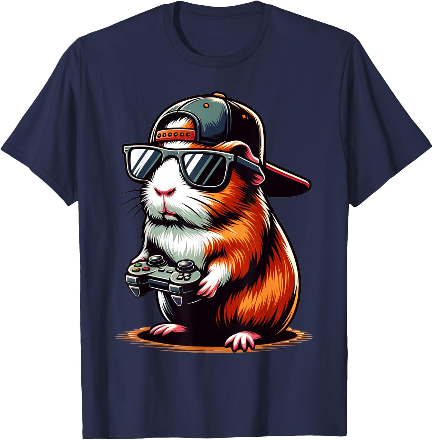 Cool Guinea Pig Playing Video Games. Funny Gamer Guinea Pig T-Shirt - T-Shirt | Navy