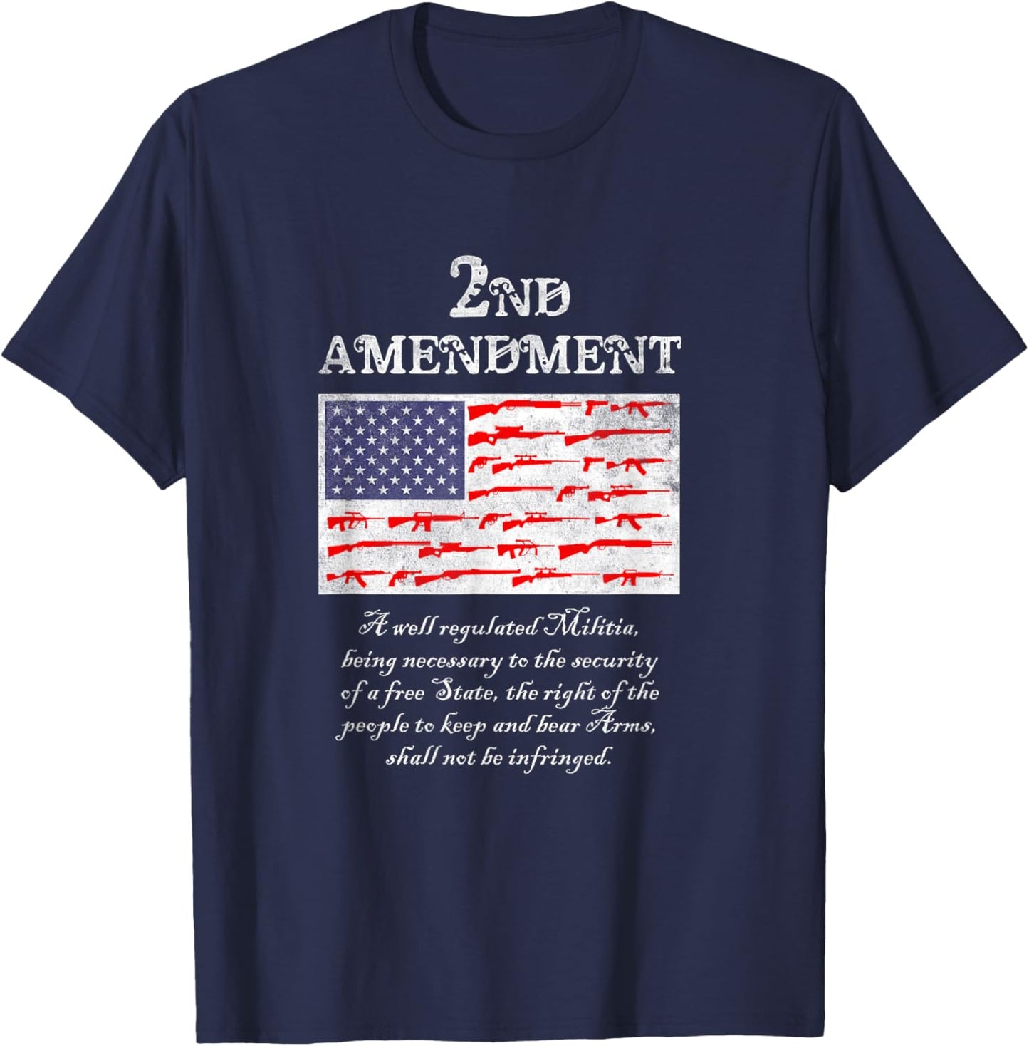 2nd Amendment American Flag Gun - Right to Bear Arms T-Shirt - T-Shirt | Navy