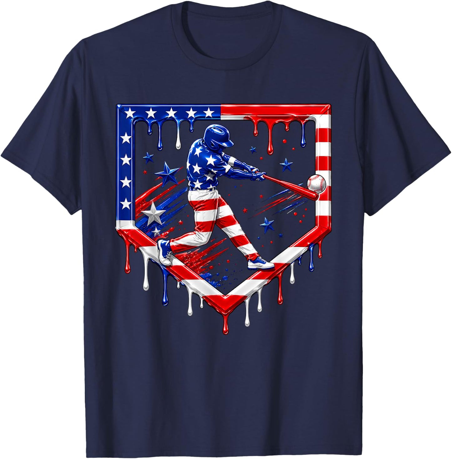 Baseball Drip Ice Cream USA Flag 4th of July Boys Youth Kids T-Shirt - T-Shirt | Navy