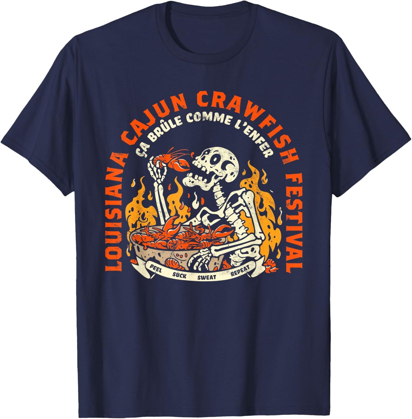 Louisiana Retro Skeleton Food Cajun Cajun Boil Festival T-Shirt - T-Shirt | Navy
