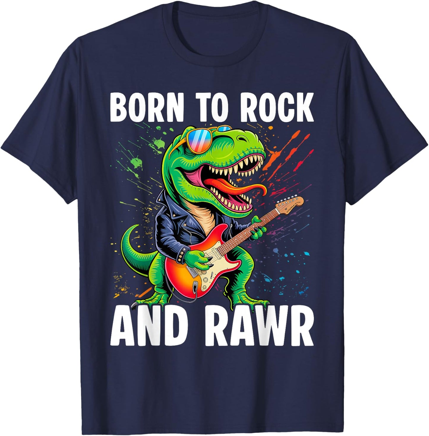 Born to Rock and Rawr, Cute Dinosaur, Rock'n Roll Dino T-Shirt - T-Shirt | Navy