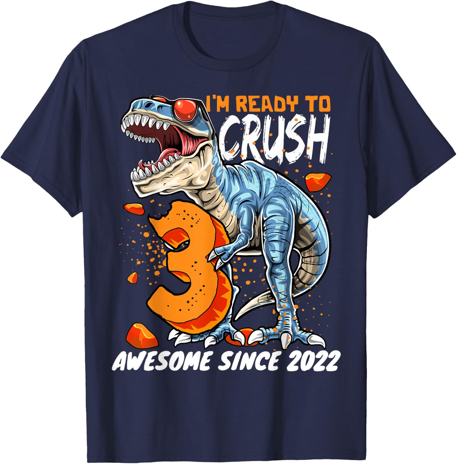 3rd Birthday T Rex Dinosaur Party Boys Rawr I'm 3 T-Shirt - T-Shirt | Navy