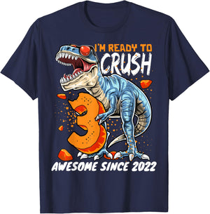 3rd Birthday T Rex Dinosaur Party Boys Rawr I'm 3 T-Shirt - T-Shirt | Navy