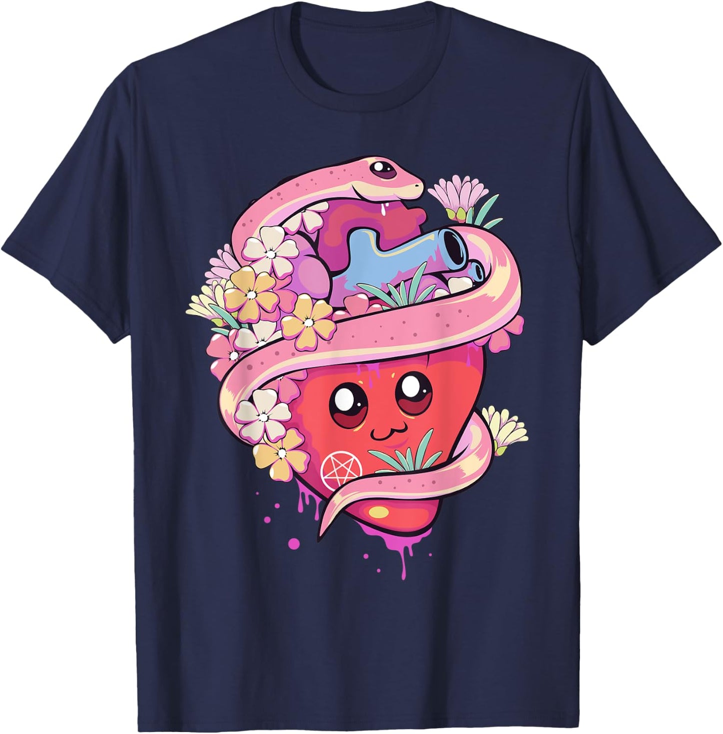 Pastel Goth Kawaii Anime Heart with Snake Serpent T-Shirt - T-Shirt | Navy