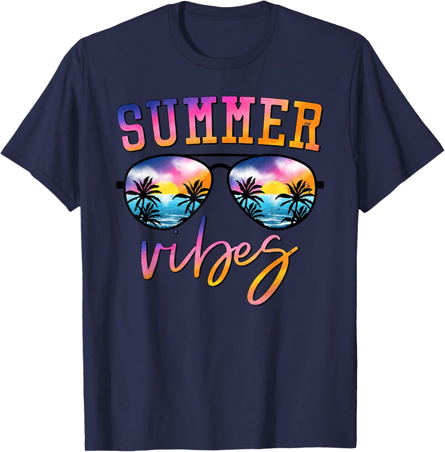 Summer Vibes Sunglasses with Palm Tree Funny Beach Life T-Shirt - T-Shirt | Navy
