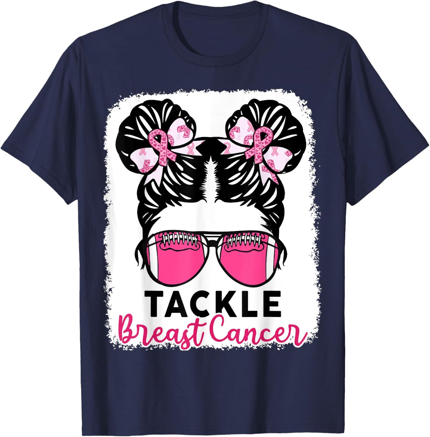 Tackle Breast Cancer Awareness Football Shirt Kid Youth Girl T-Shirt - T-Shirt | Navy