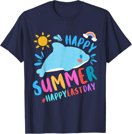 Summer Happy Last Day of School Student Kids Dolphin Orca T-Shirt - T-Shirt | Navy