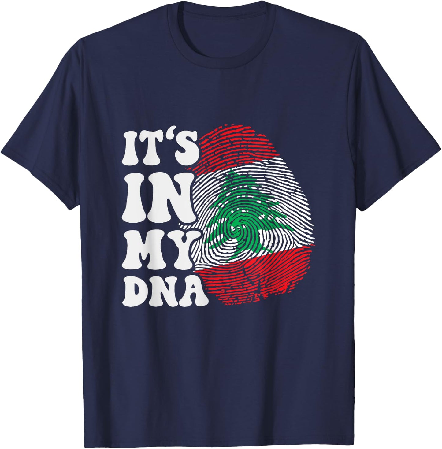 Funny It's in My DNA Flag of Lebanon Fingerprint , Black, S T-Shirt - T-Shirt | Navy