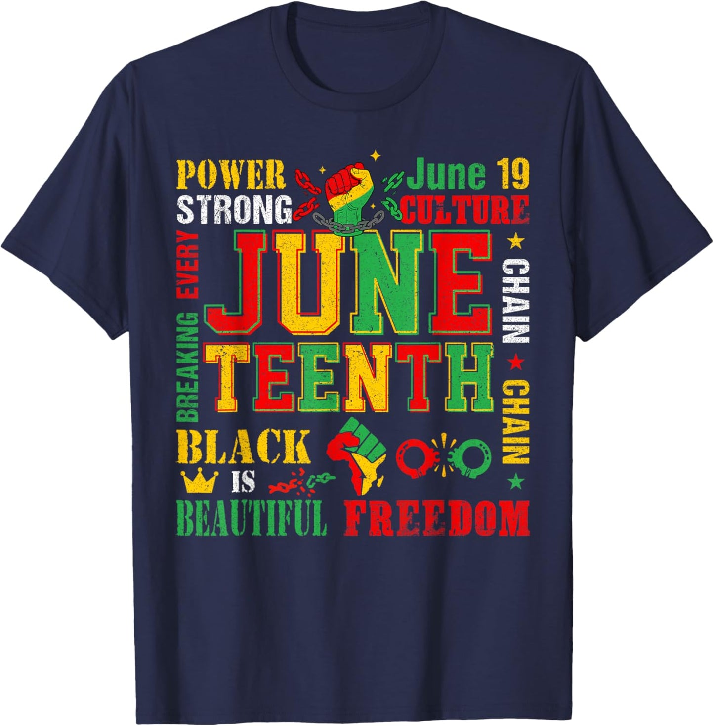 Juneteenth Power Strong African American Pride Men Women Kid T-Shirt - T-Shirt | Navy
