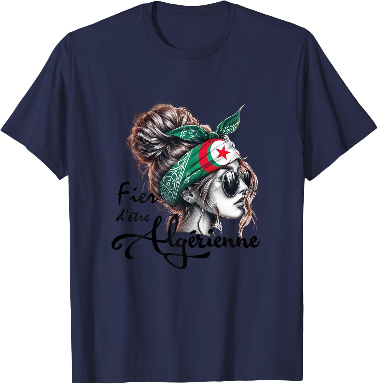 Proud to be Algerian Woman Girl Gift Algerian Flag , white, Female X-Small T-Shirt - T-Shirt | Navy