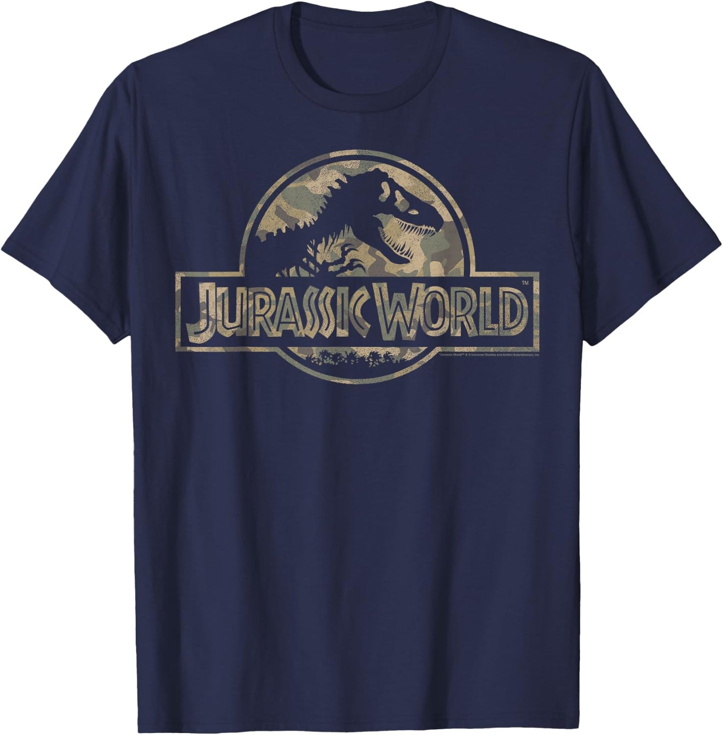 Jurassic World Camo T-Rex Fossil Logo Small T-Shirt - T-Shirt | Navy