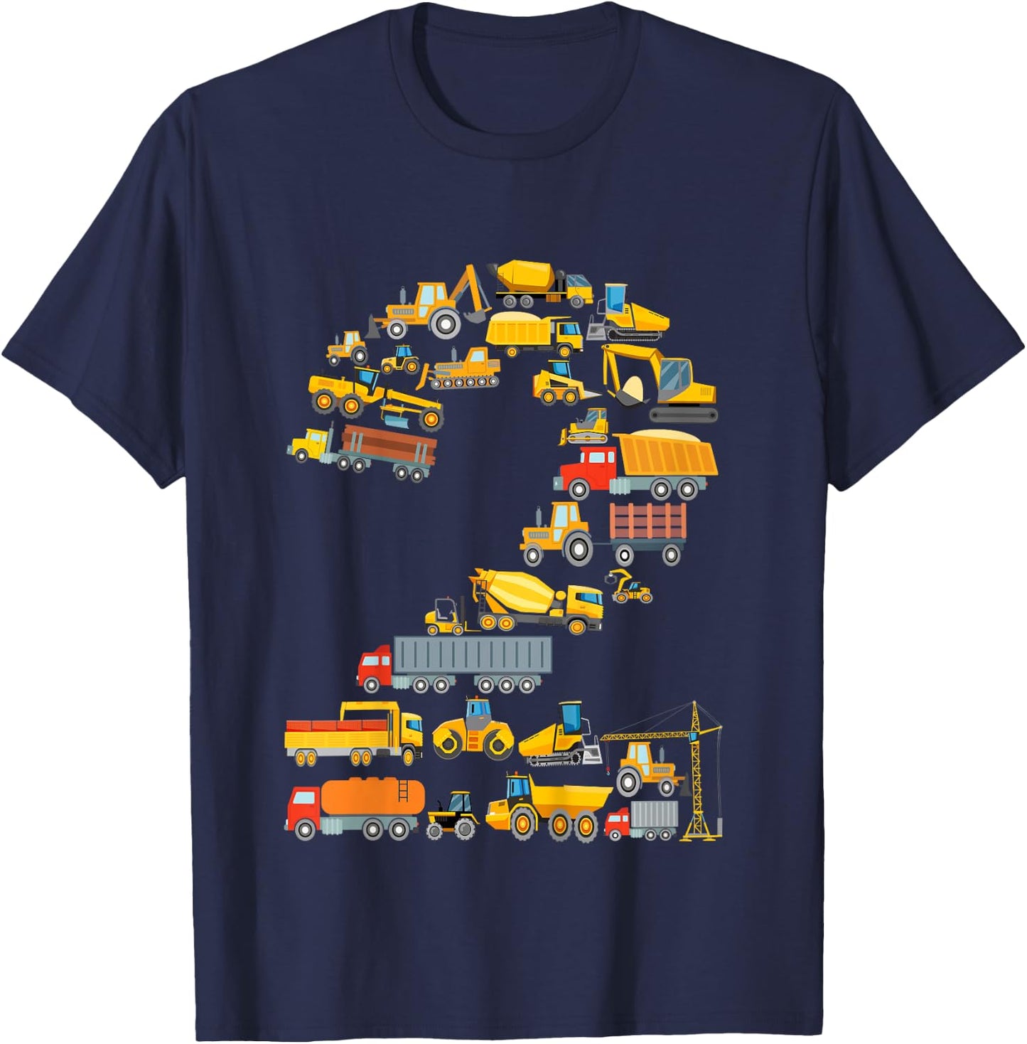 Children's 2nd Birthday Boy Builder Excavator Vehicles 2 Years , black T-Shirt - T-Shirt | Navy