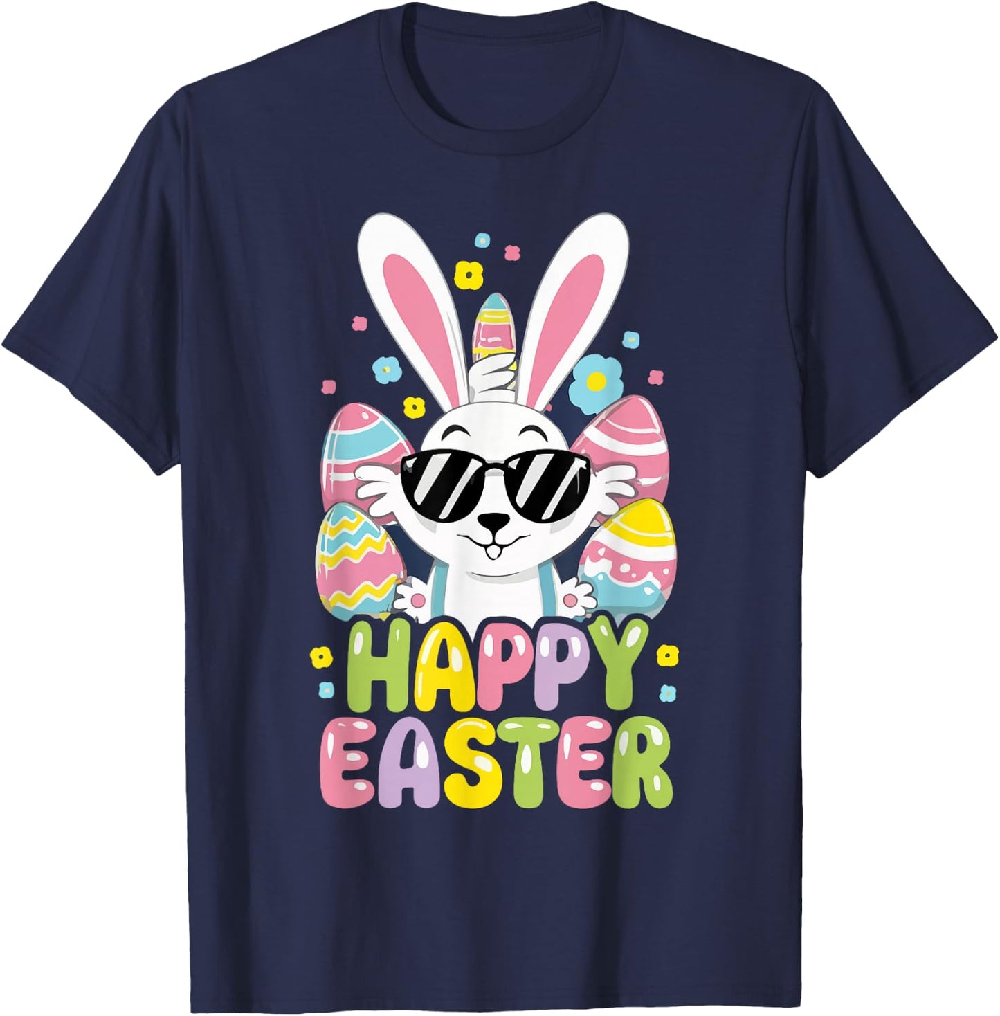 Cute Happy Easter Bunny Rabbit Face Boys Kids T-Shirt - T-Shirt | Navy