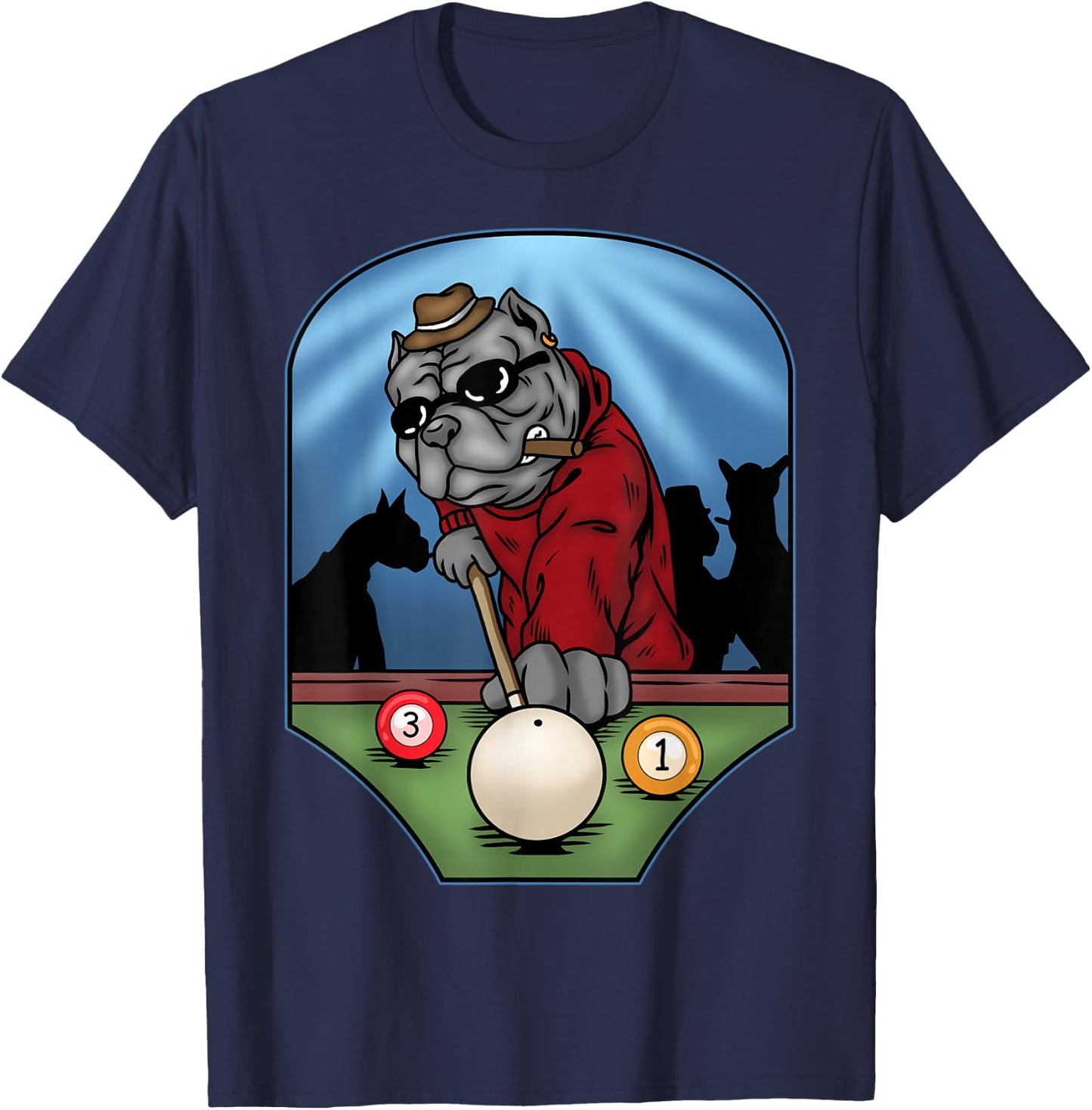 Funny Billiard Pool Player American Bully Dog Billiards T-Shirt - T-Shirt | Navy