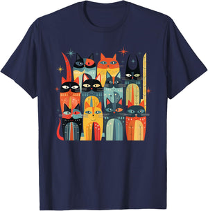 Vintage Retro Mid Century Modern Look Cats 50s 60s Style T-Shirt - T-Shirt | Navy