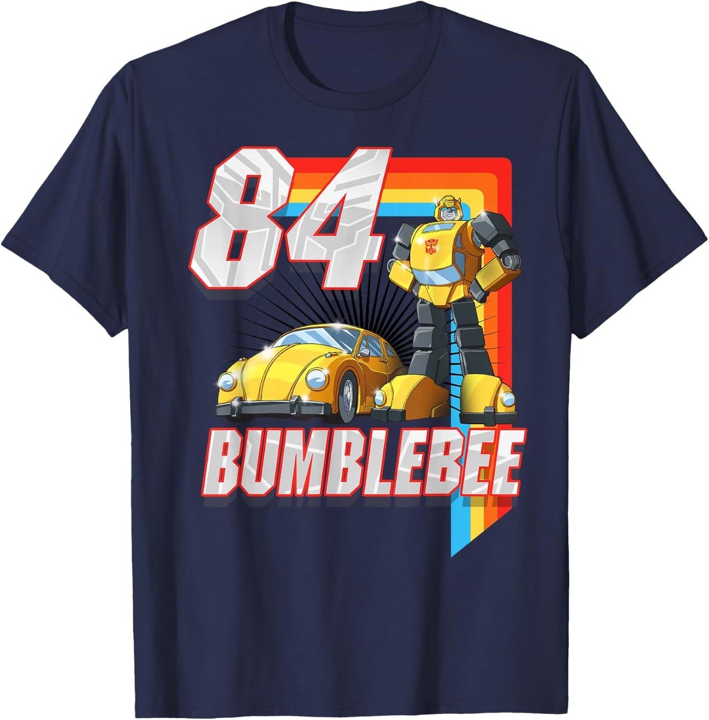 Transformers Bumblebee '84 Retro Rainbow Stripe T-Shirt - T-Shirt | Navy