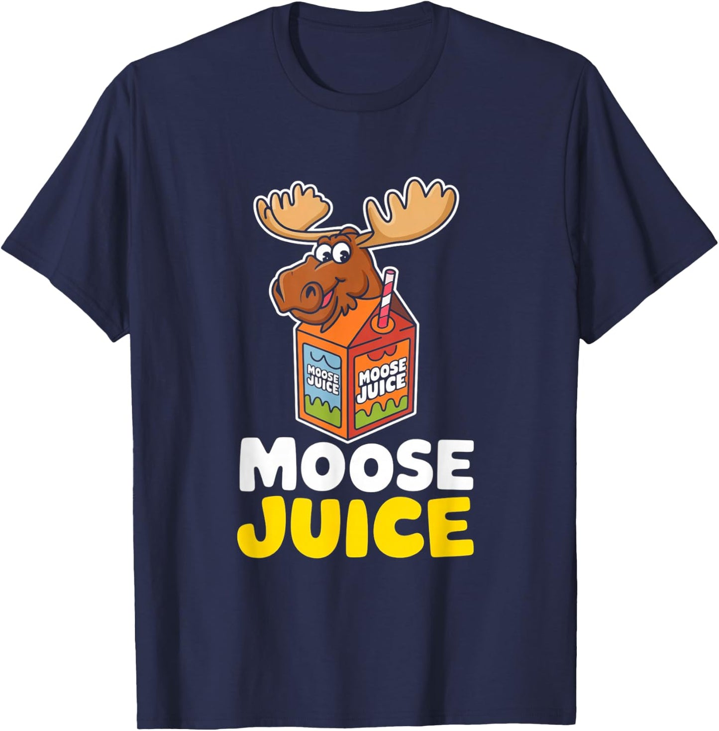 Bright and Cheerful Moose Juice Cartoon T-Shirt - T-Shirt | Navy