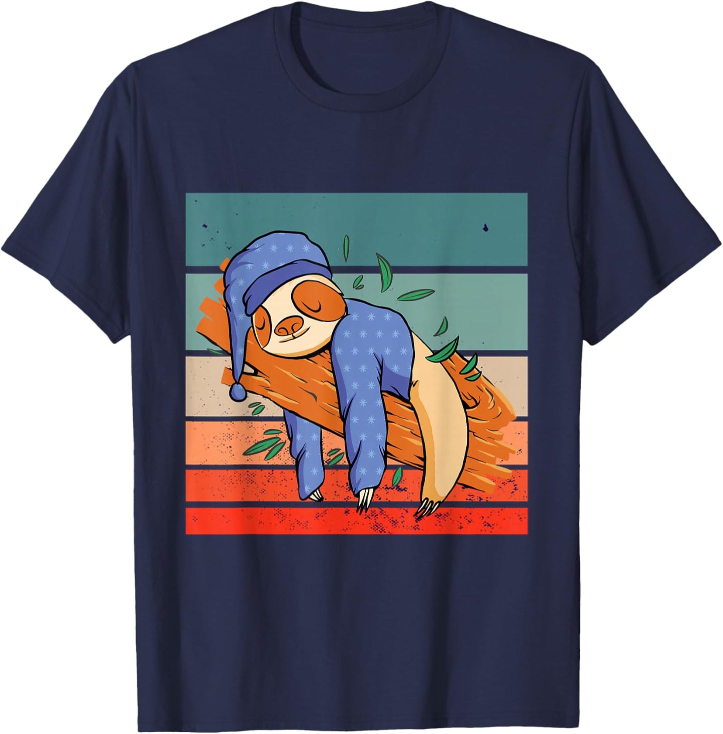 Sloth sleepy pajamas nightcap tree branch snoozing relaxed T-Shirt - T-Shirt | Navy