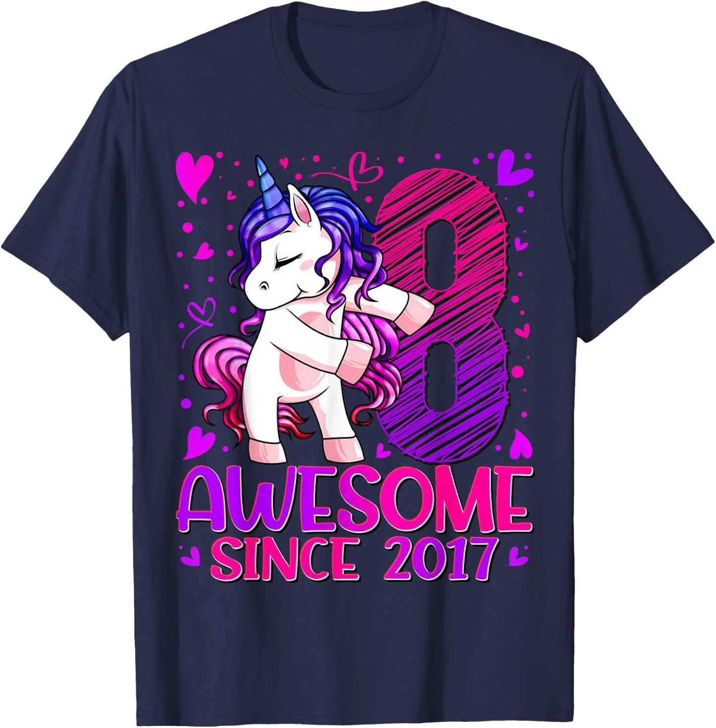 8 Year Old Unicorn Gifts For Girls 8th Birthday Girl Party T-Shirt - T-Shirt | Navy