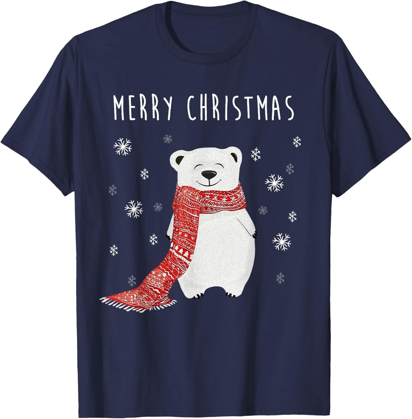 Cute Polar Bear Scarf Merry Christmas Xmas Holidays Gift T-Shirt - T-Shirt | Navy