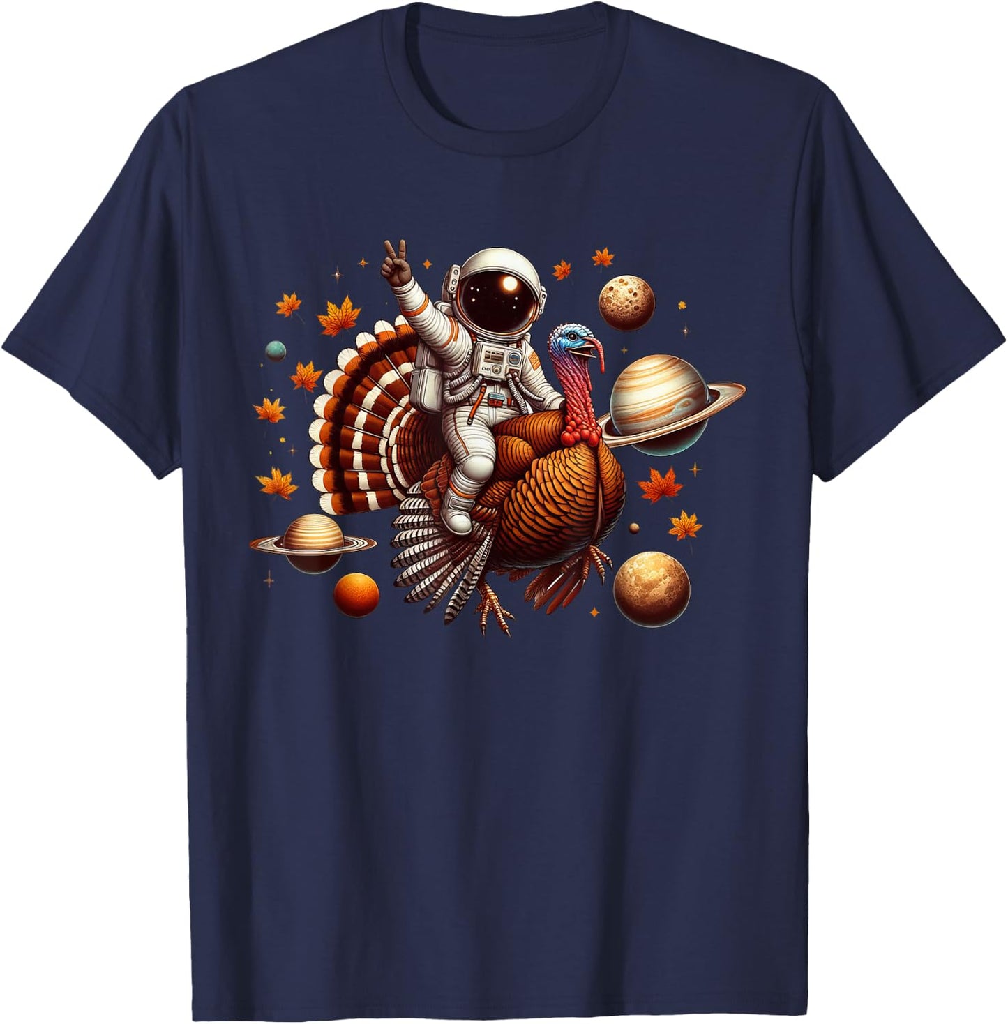 Funny Astronaut Turkey Space Thanksgiving Kids T-Shirt - T-Shirt | Navy