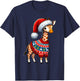 Giraffe Ugly Sweater Santa Hat Christmas T-Shirt - T-Shirt | Navy