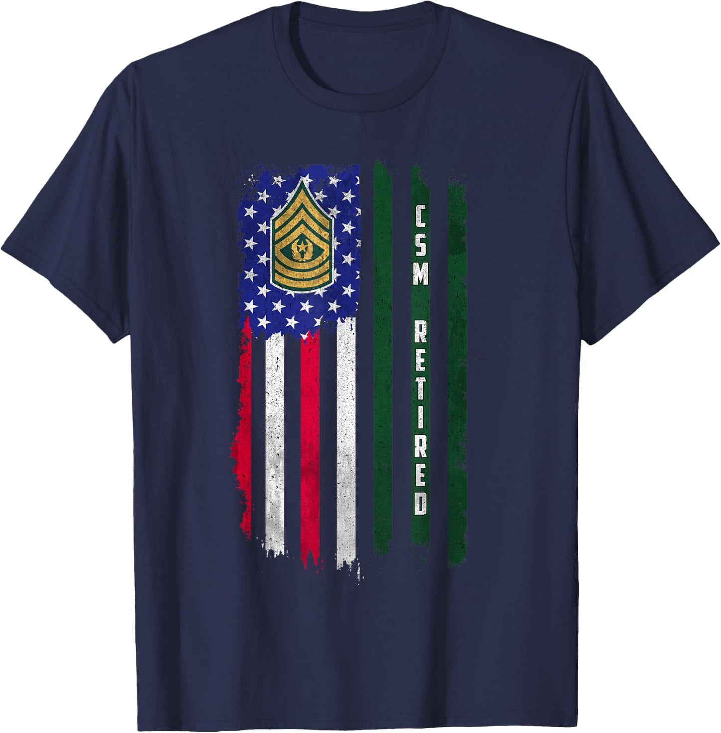 Retired E-9 Command Sergeant Major CSM Rank American Flag T-Shirt - T-Shirt | Navy