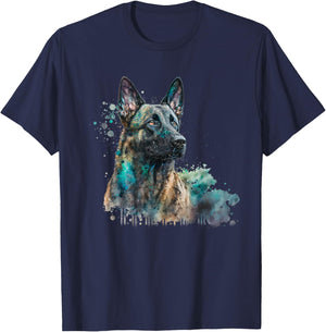 Watercolor splash dutchie hollandse herder dutch shepherd T-Shirt - T-Shirt | Navy