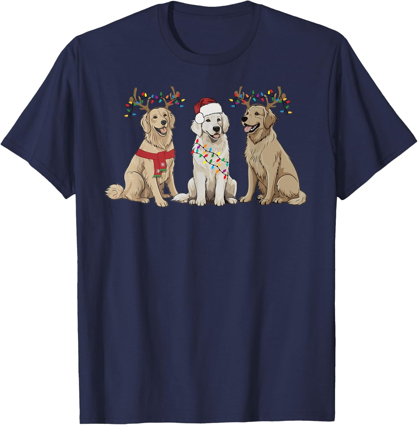 Golden Retriever Christmas Sweater Dog Mom Dad Owner Family Women Girls Kids T-Shirt - T-Shirt | Navy