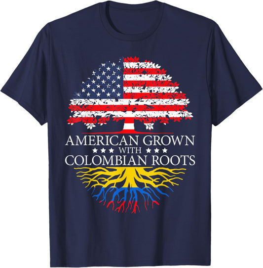 American Grown with Colombian Roots USA Flag T-Shirt - T-Shirt | Navy
