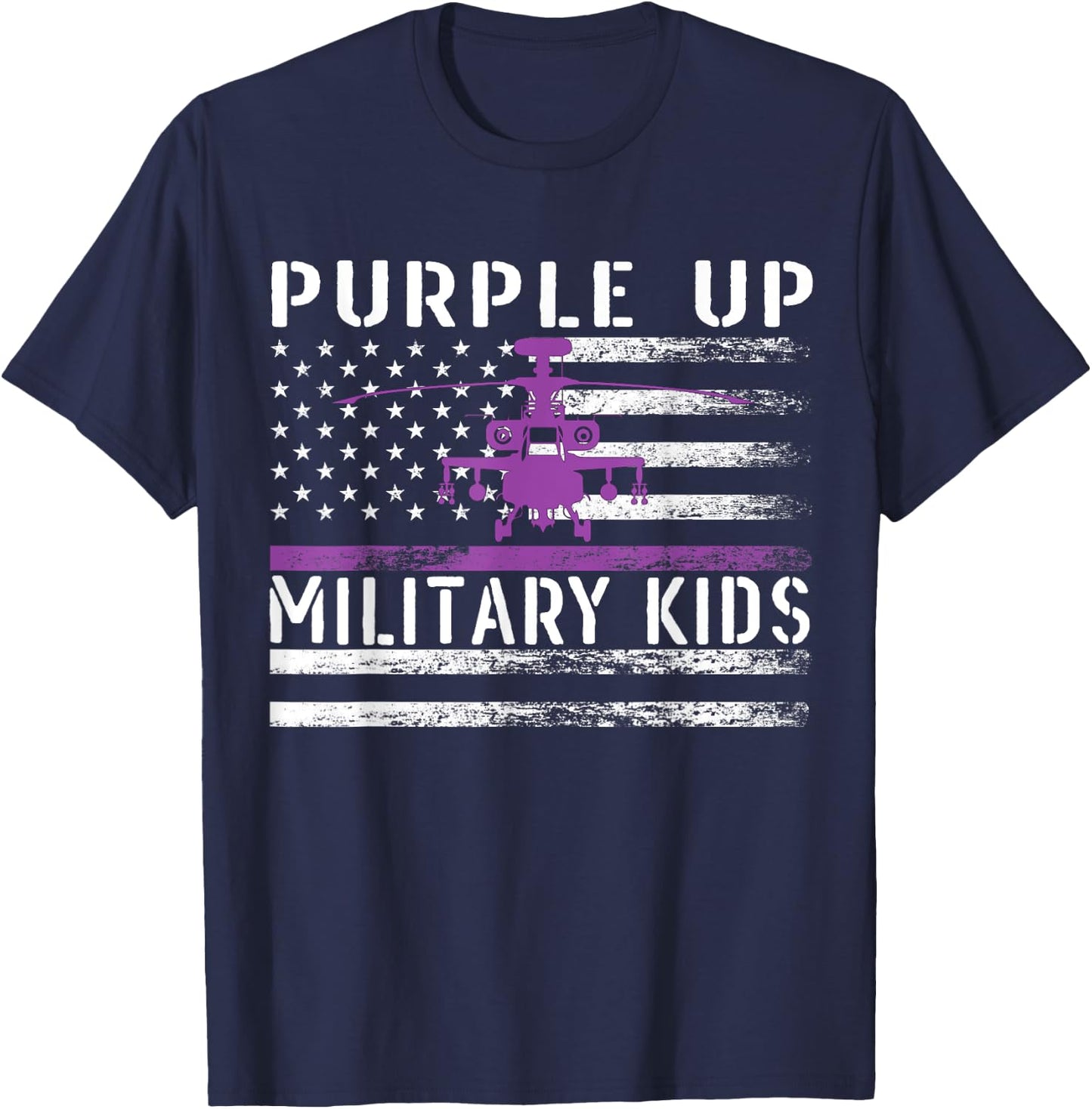 Purple Up Military Kids Helicopter Pilot Military Child Flag T-Shirt - T-Shirt | Navy