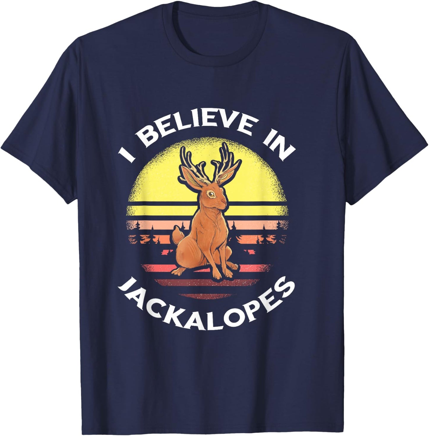 Jackrabbit Retro Jackalope I Believe in Cryptozoology T-Shirt - T-Shirt | Navy