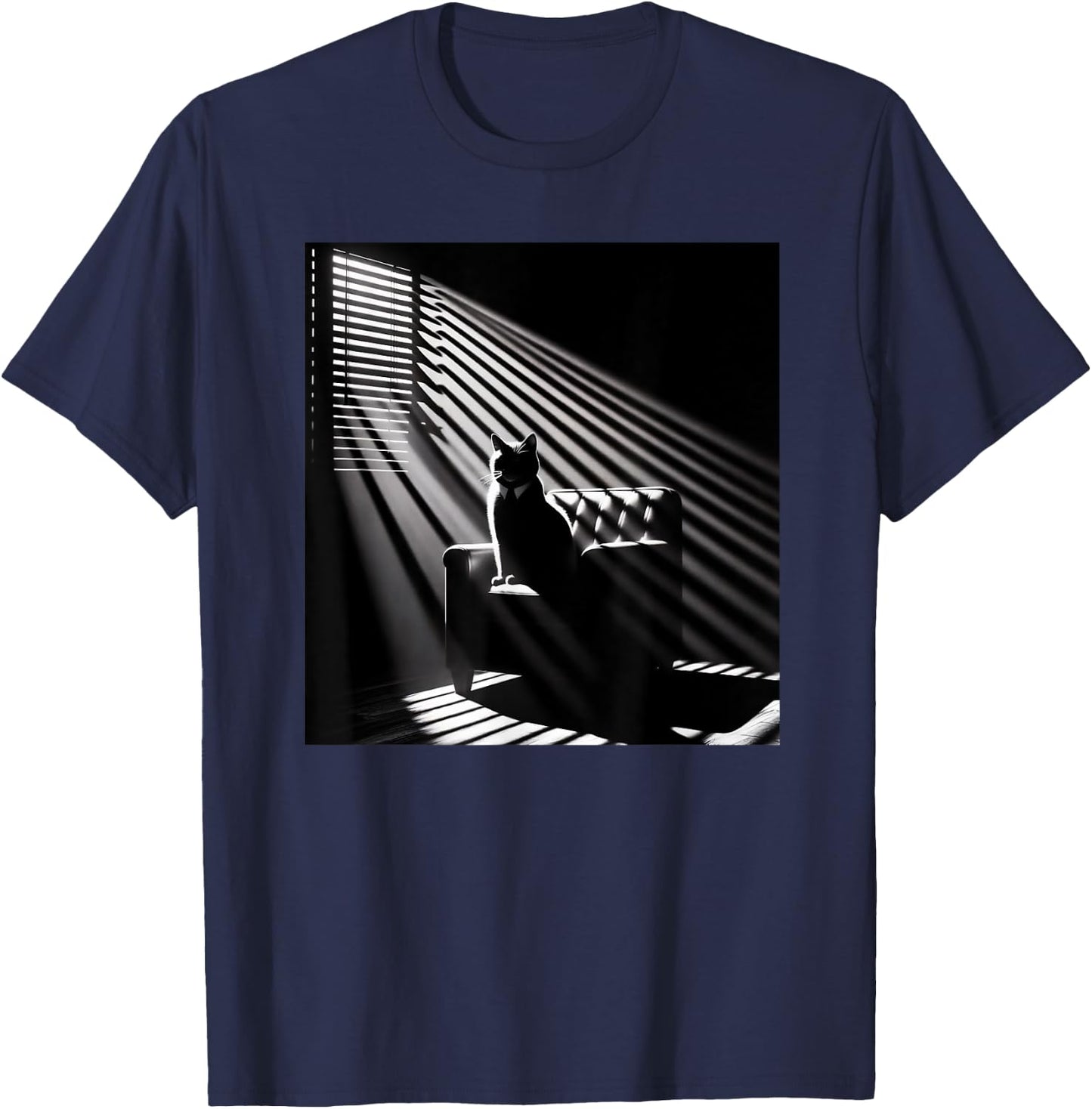 A Cat Sitting In A Chair Film Noir Atmosphere Women T-Shirt - T-Shirt | Navy