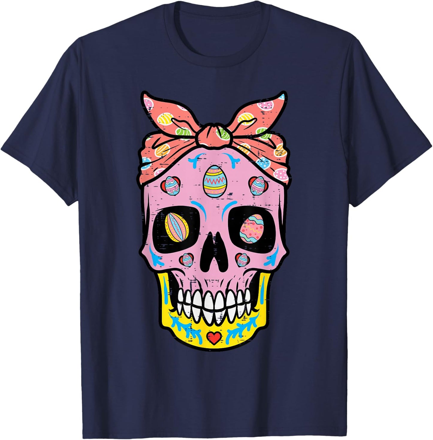 Easter Sugar Skull Eggs Bandana Mexican Mom Women Girls Kids T-Shirt - T-Shirt | Navy