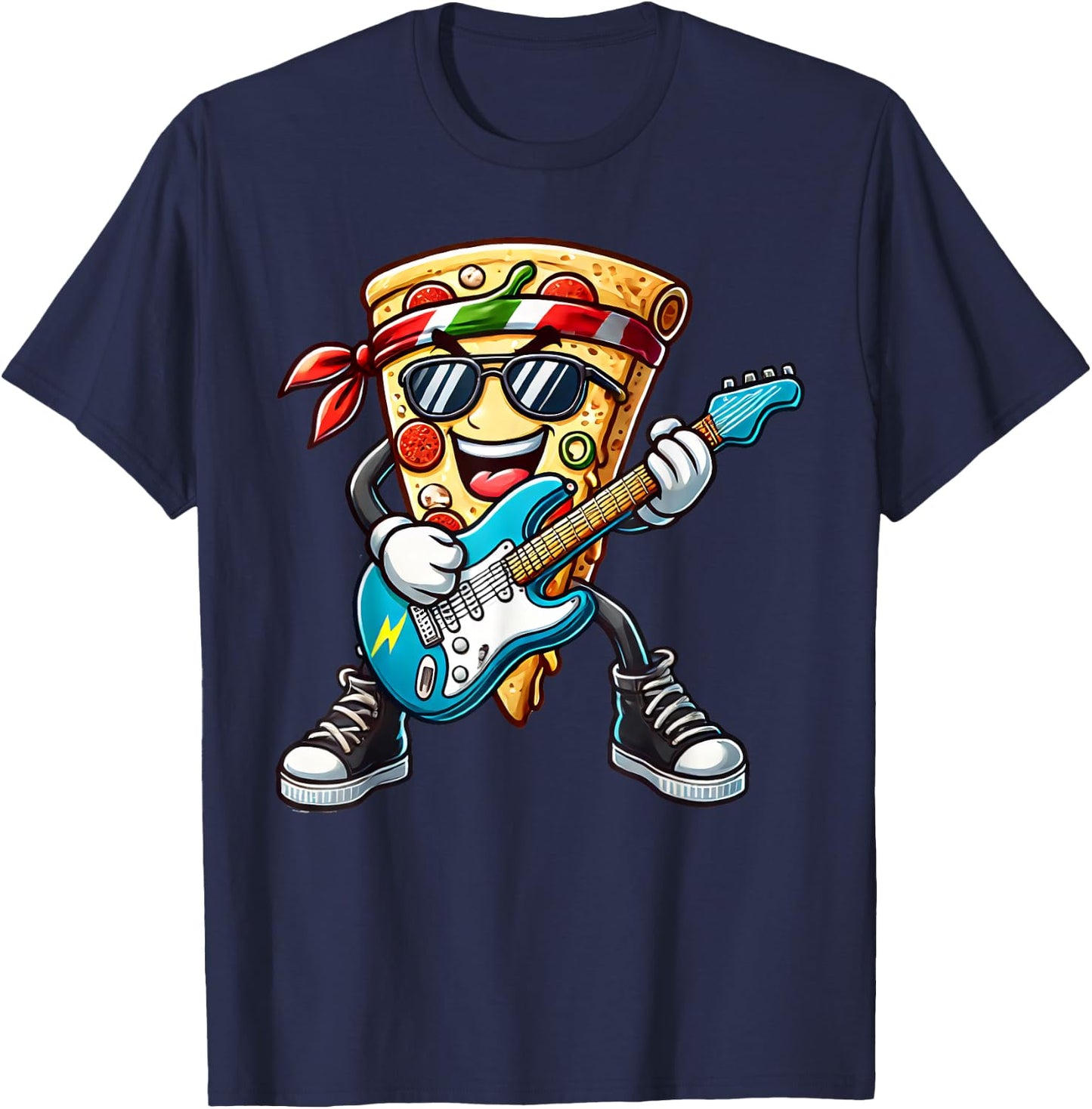 Pizza Rockstar Funny Electric Guitar Music Men Women Kids T-Shirt - T-Shirt | Navy