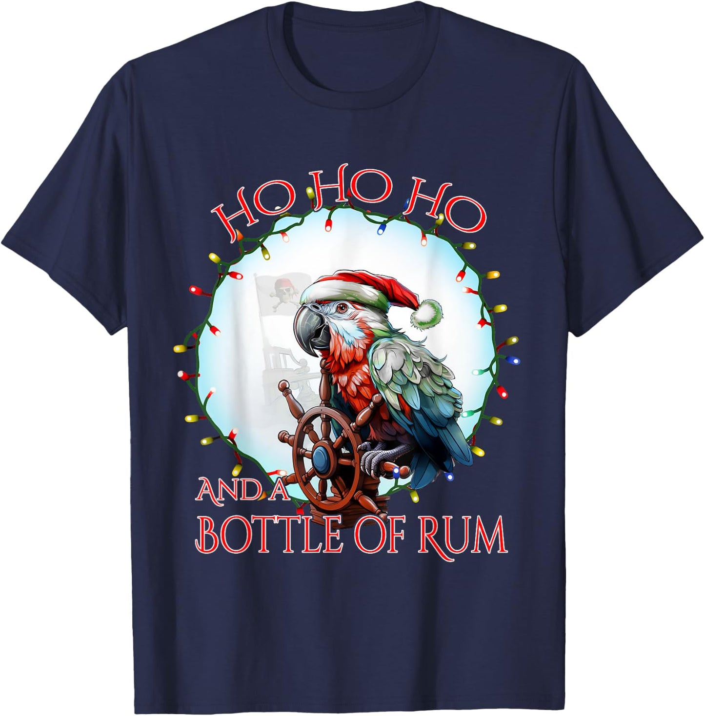Funny Santa Pirate Parrot Ho Ho Ho Bottle of Rum T-Shirt - T-Shirt | Navy