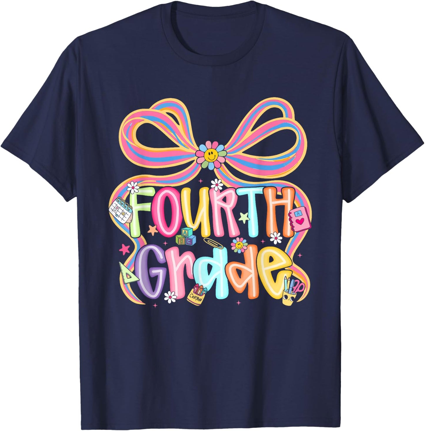 Preppy Fourth Grade Back to School Coquette Bow Teacher Kids T-Shirt - T-Shirt | Navy
