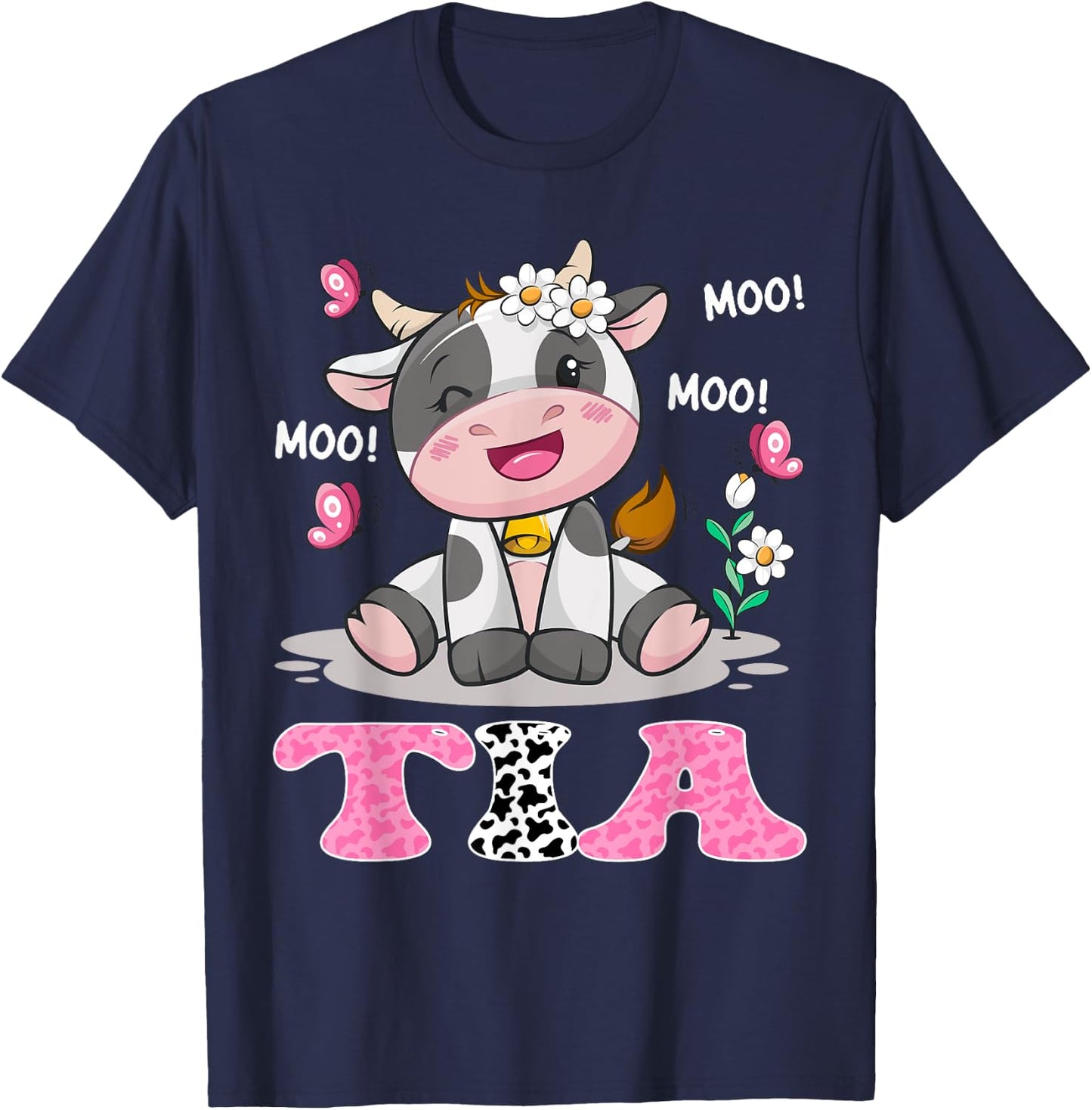 Tia Cute Cow Moo Moo Farmer Birthday Family Matching T-Shirt - T-Shirt | Navy