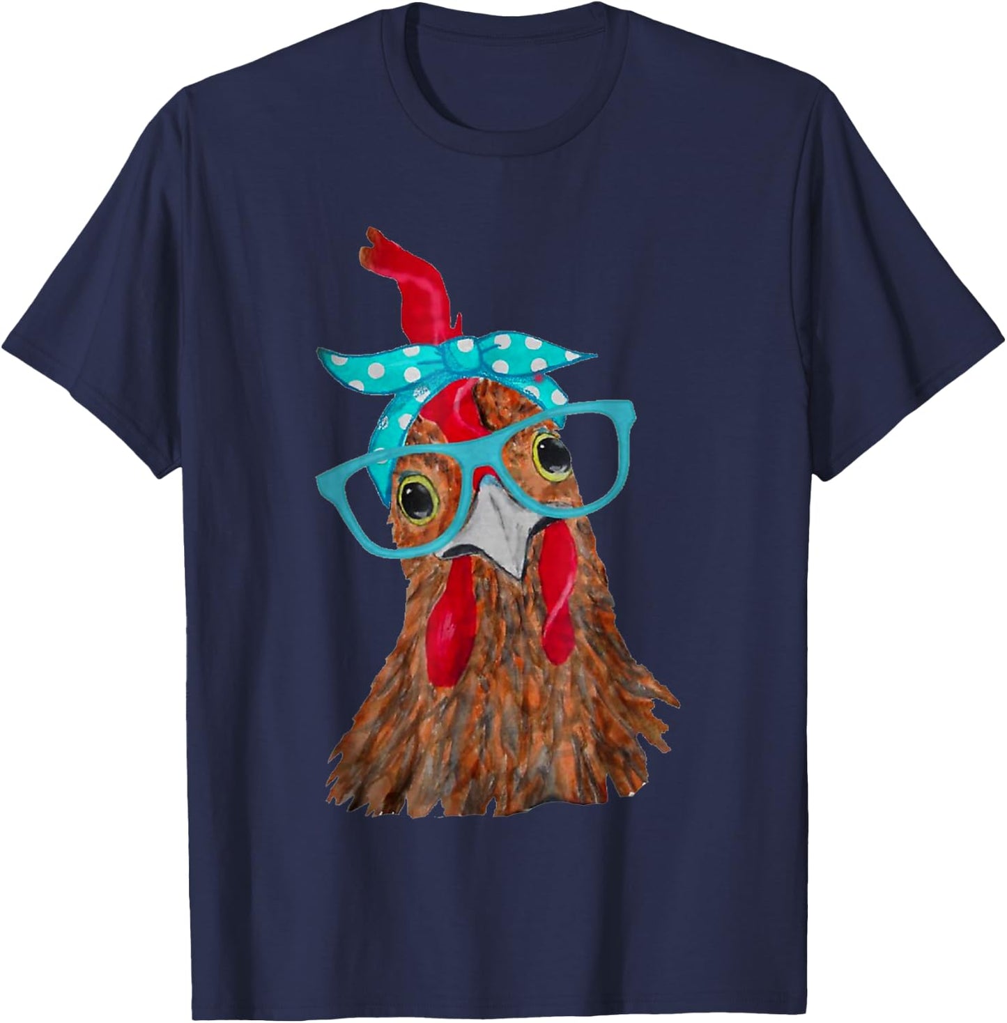 cute Women Girl Chicken With Bandana Headband and Glasses T-Shirt - T-Shirt | Navy