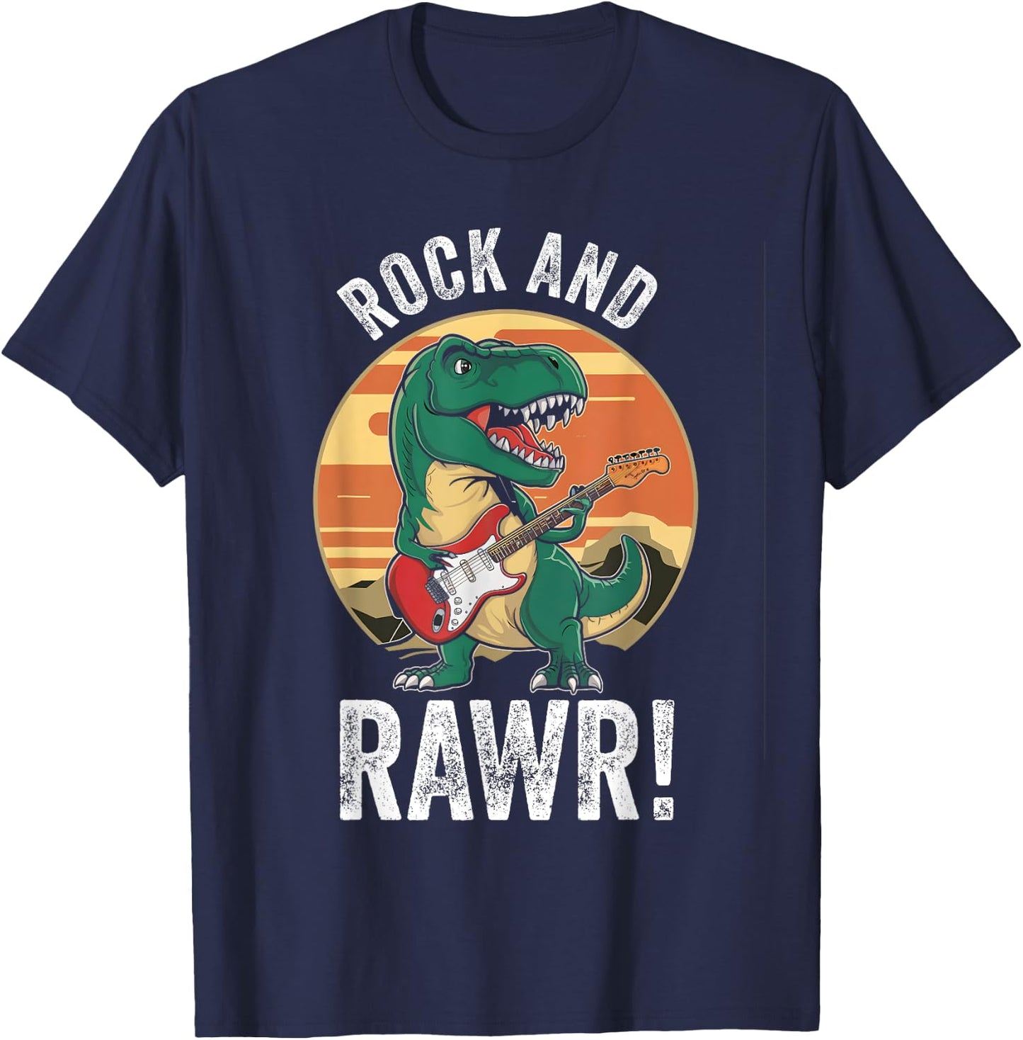 Rock and Rawr Cute T Rex Rocker Rock n Roll Trex Guitar T-Shirt - T-Shirt | Navy