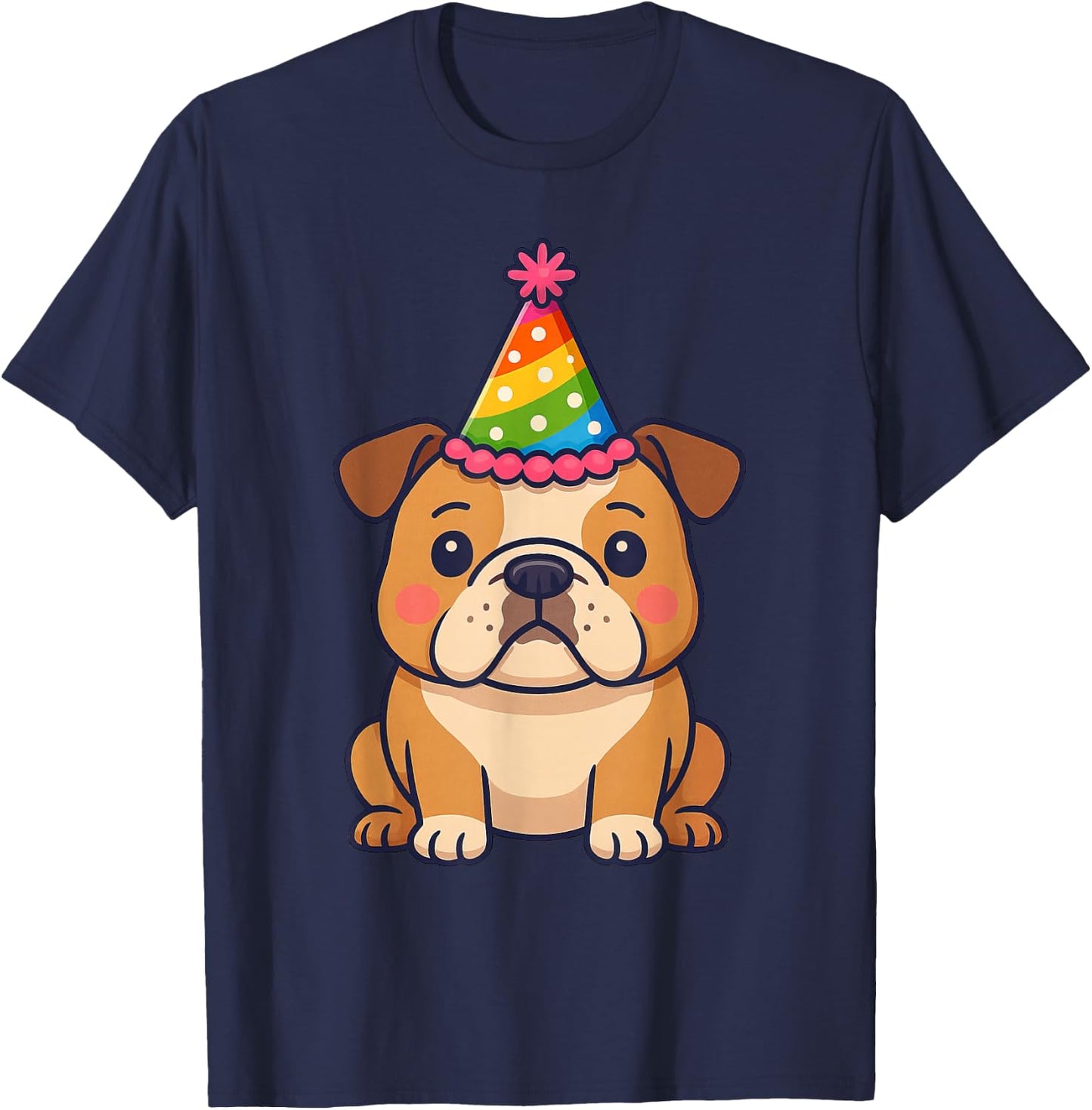 Anime Kawaii English Bulldog Dog Birthday Party Hat T-Shirt - T-Shirt | Navy