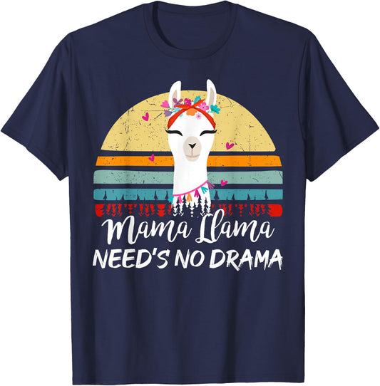 Mama-Llama Needs No Drama Mom Mothers Day Gift Funny Llama T-Shirt - T-Shirt | Navy