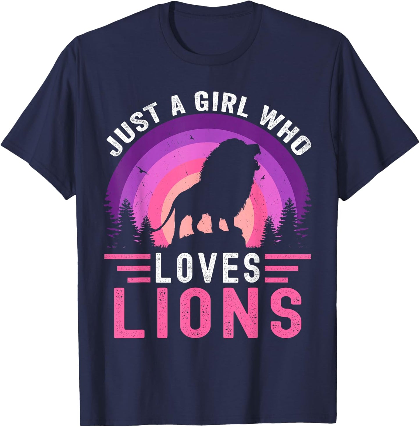 Just A Girl Who Loves Lions Retro Vintage Lion T-Shirt - T-Shirt | Navy