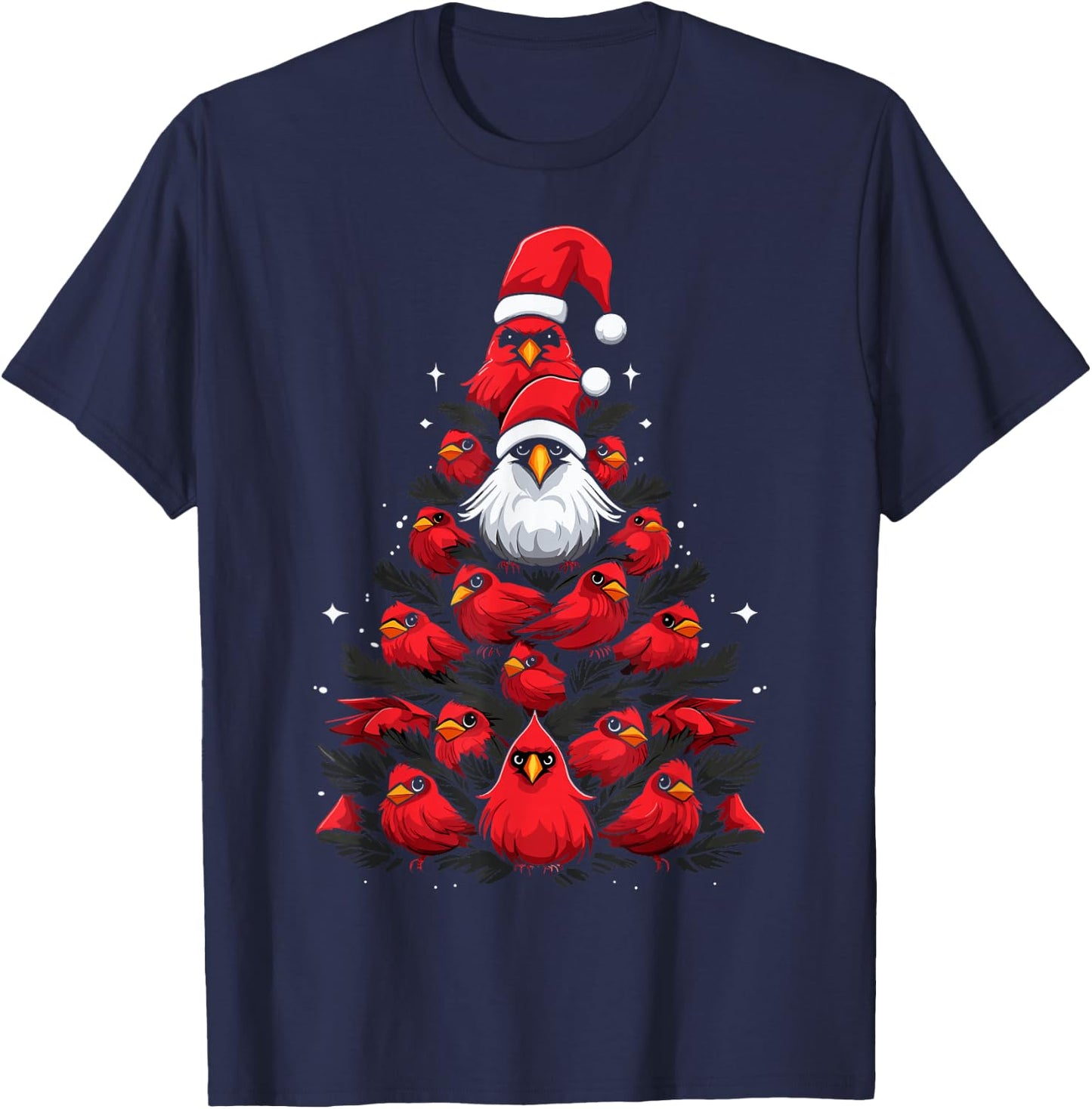 Cardinals Bird Christmas Tree Funny Cardinals Xmas T-Shirt - T-Shirt | Navy